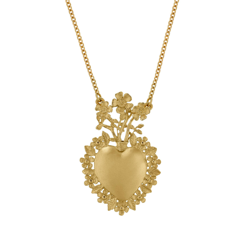 A.M. Floral Sacred Heart Necklace Gold