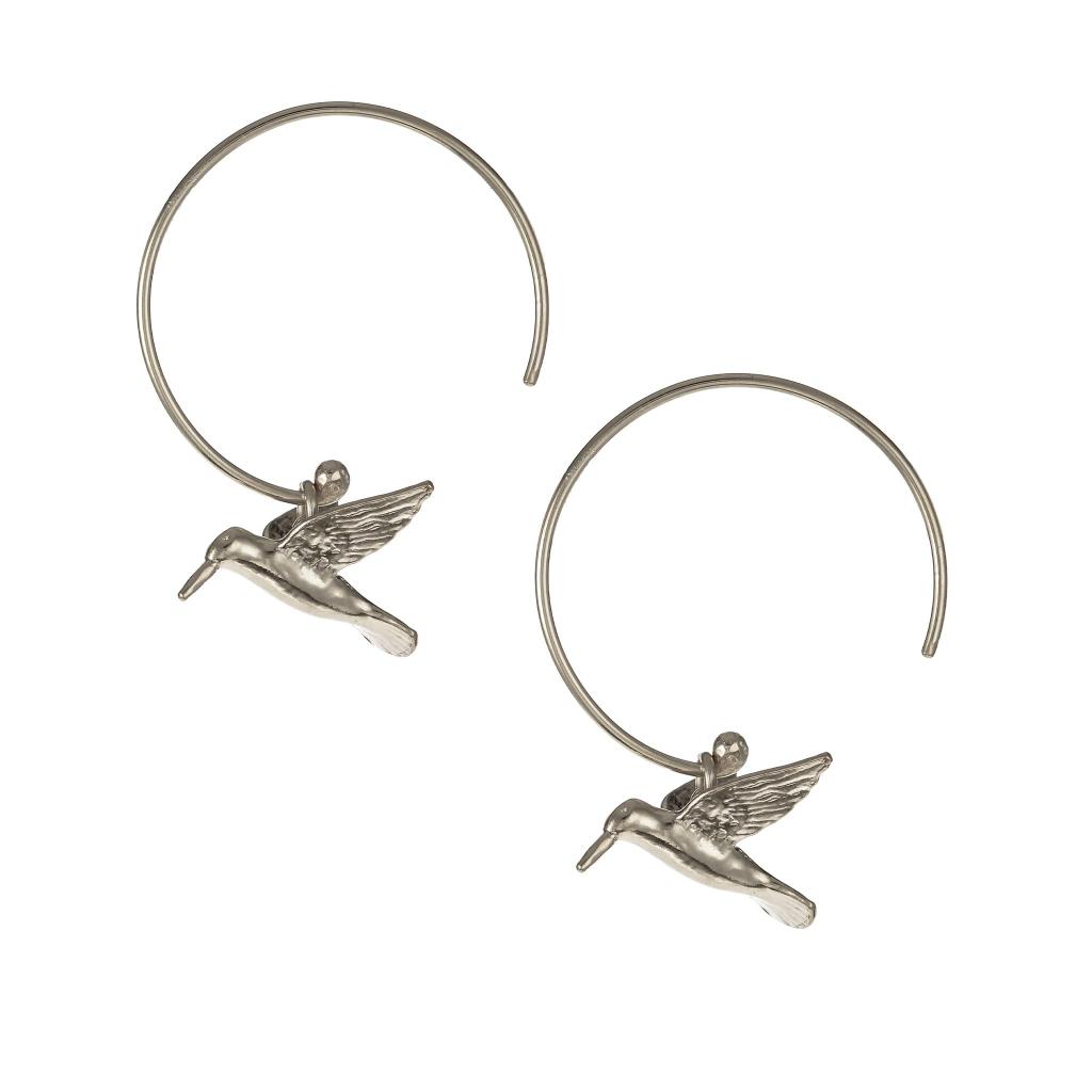 A.M. Hummingbird Hoop Earrings Silver