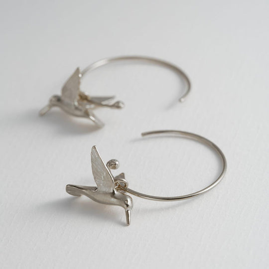 A.M. Hummingbird Hoop Earrings Silver