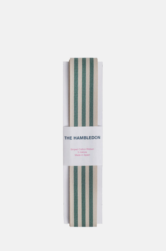 Sand and Forest Green Cotton Stripe Ribbon 35mm x 5m