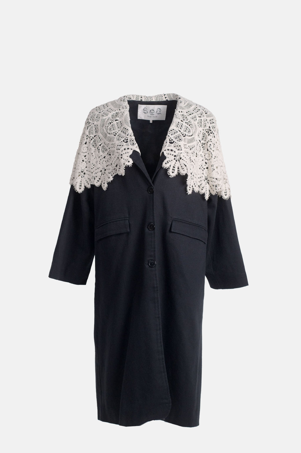 Sea New York Alina Lace Oversized Long Coat Black.