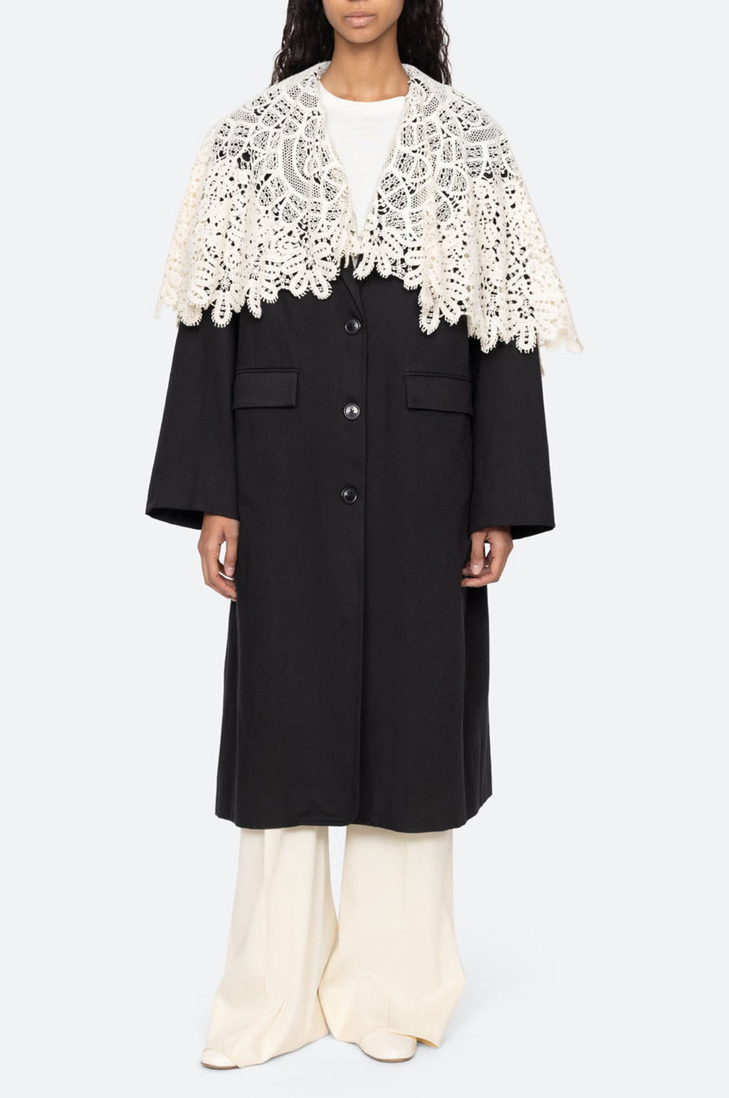 Alina Lace Oversized Long Coat Black