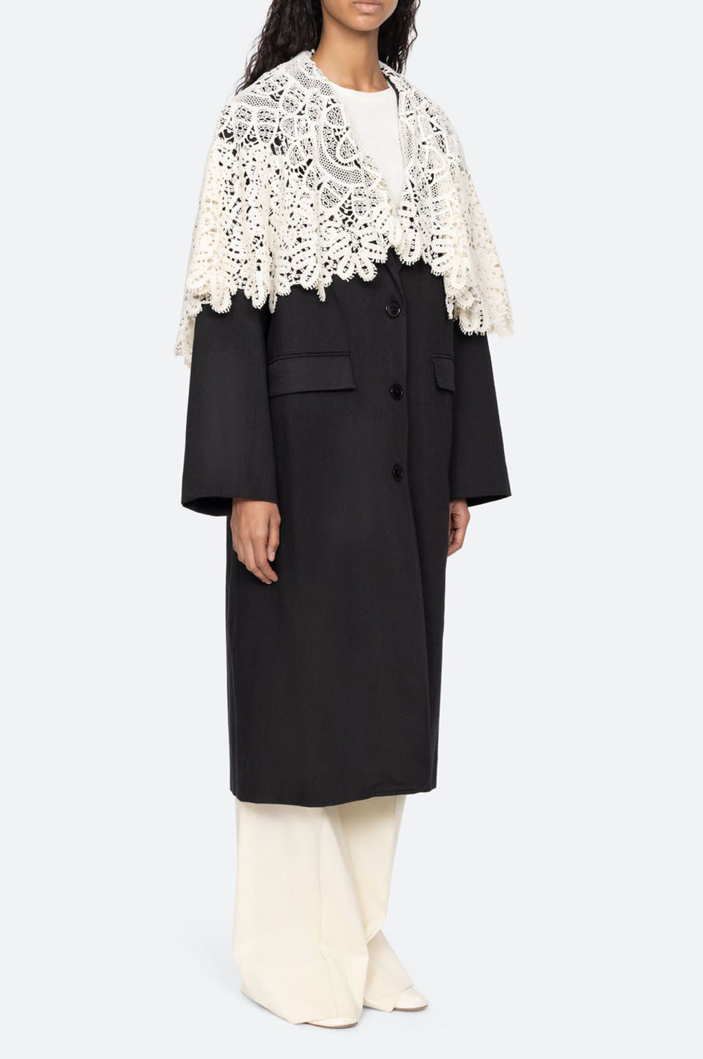 Alina Lace Oversized Long Coat Black