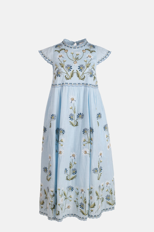 Audra Embroidery Midi Dress Blue