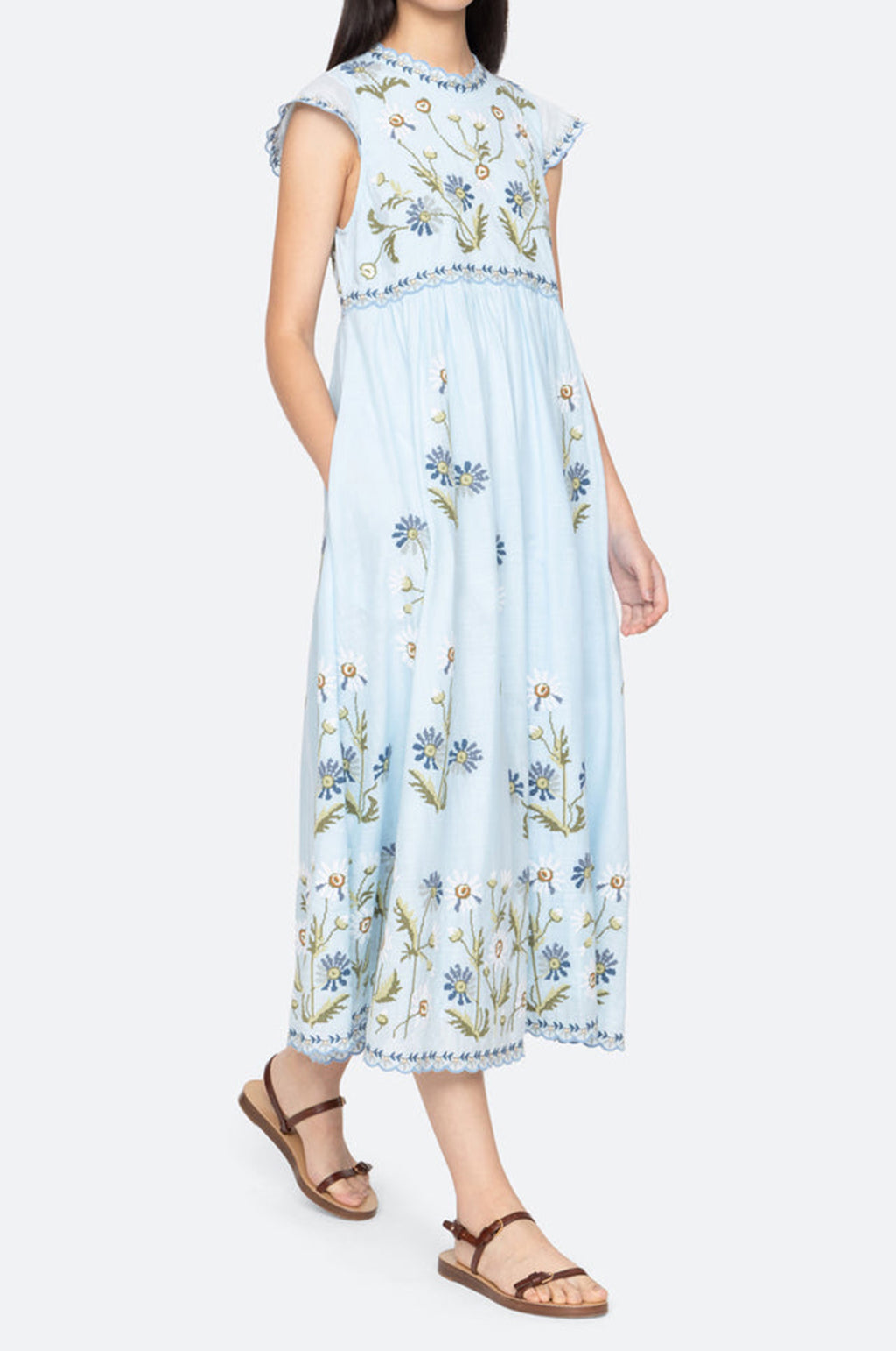 Audra Embroidery Midi Dress Blue