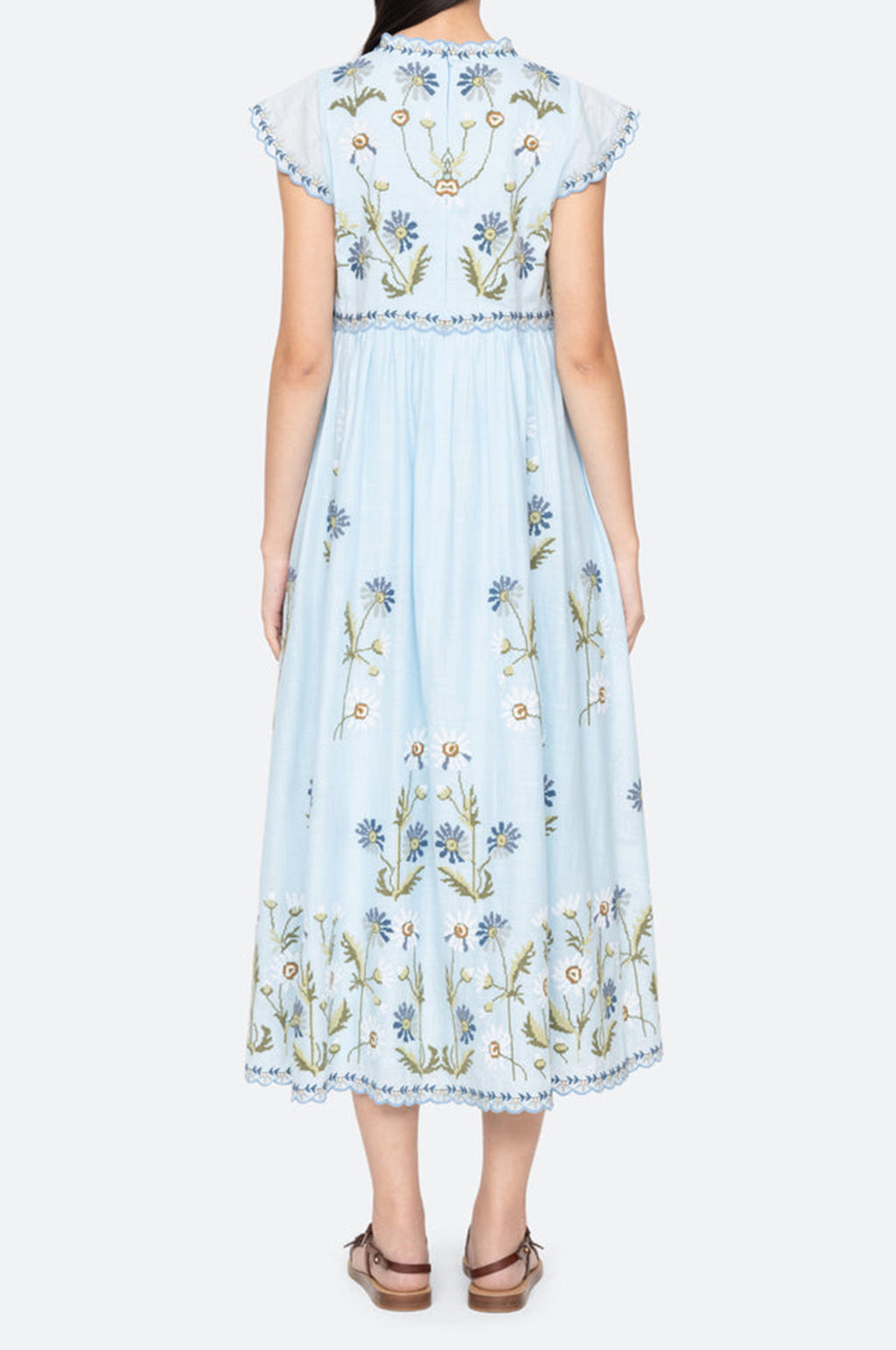 Audra Embroidery Midi Dress Blue