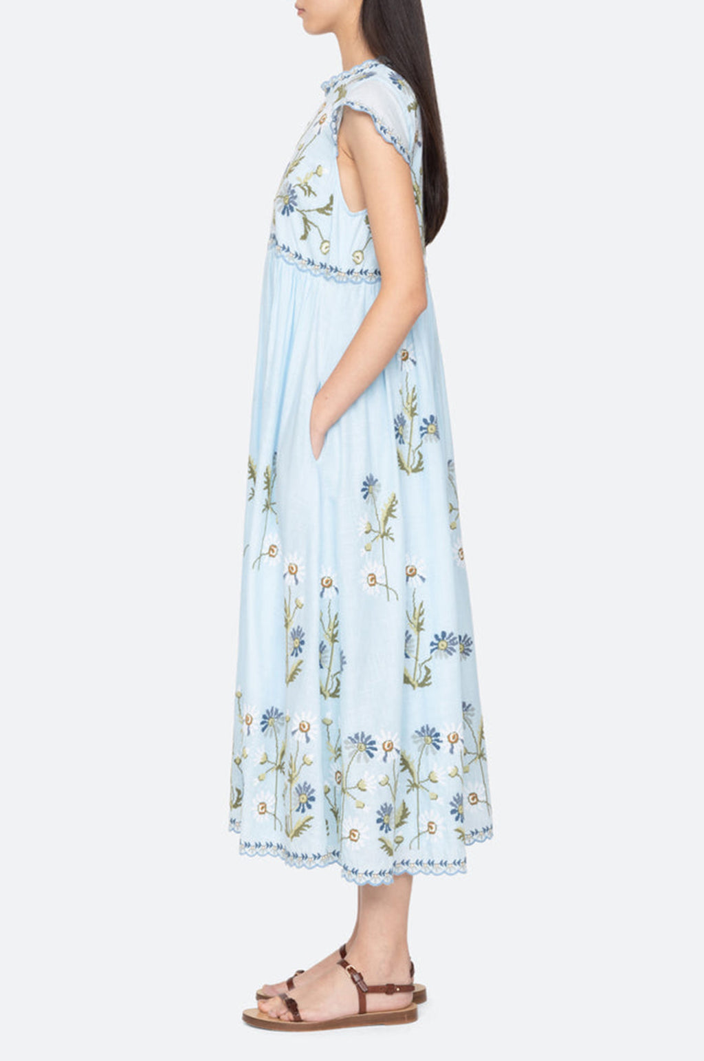 Audra Embroidery Midi Dress Blue