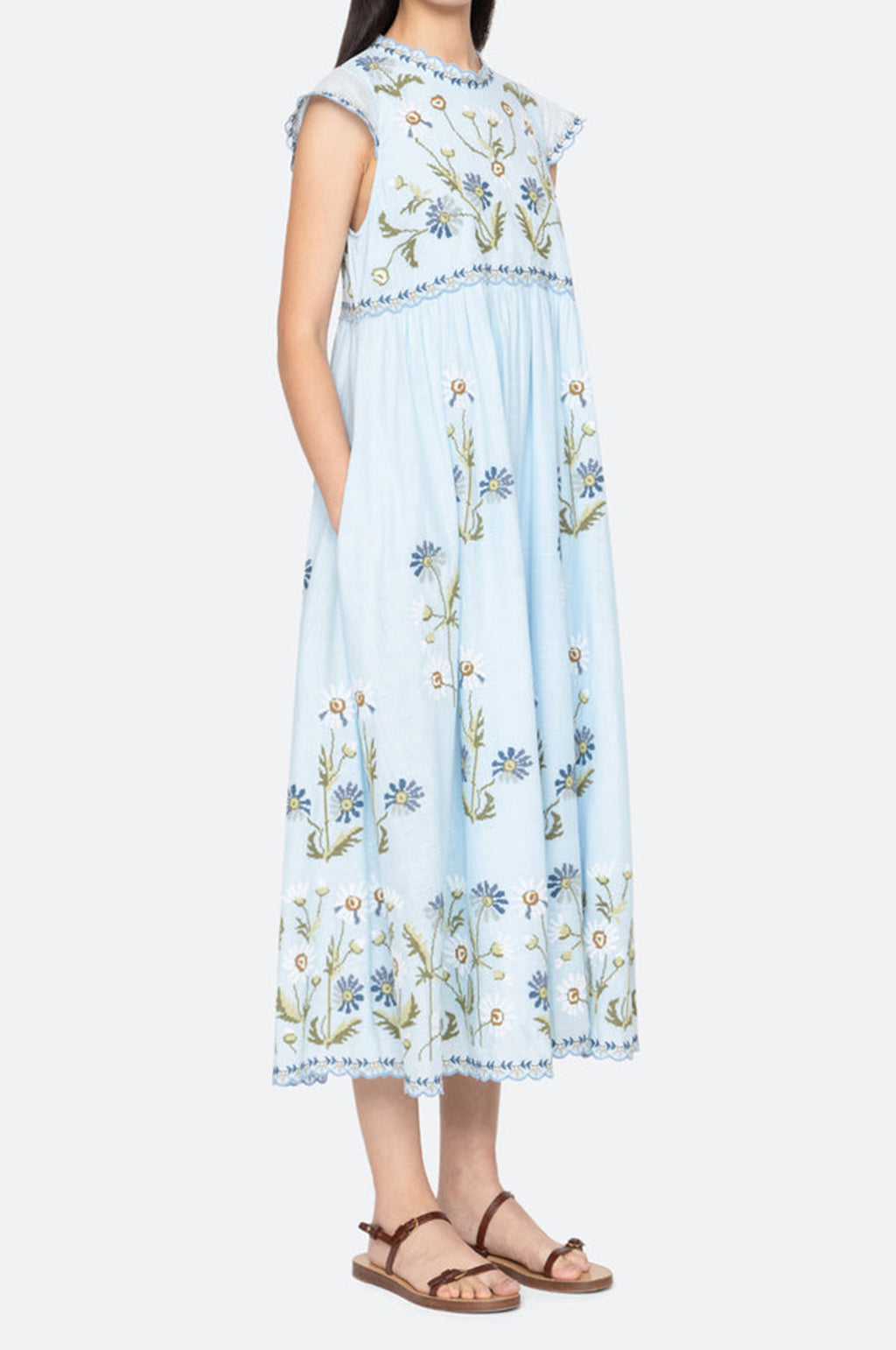 Audra Embroidery Midi Dress Blue