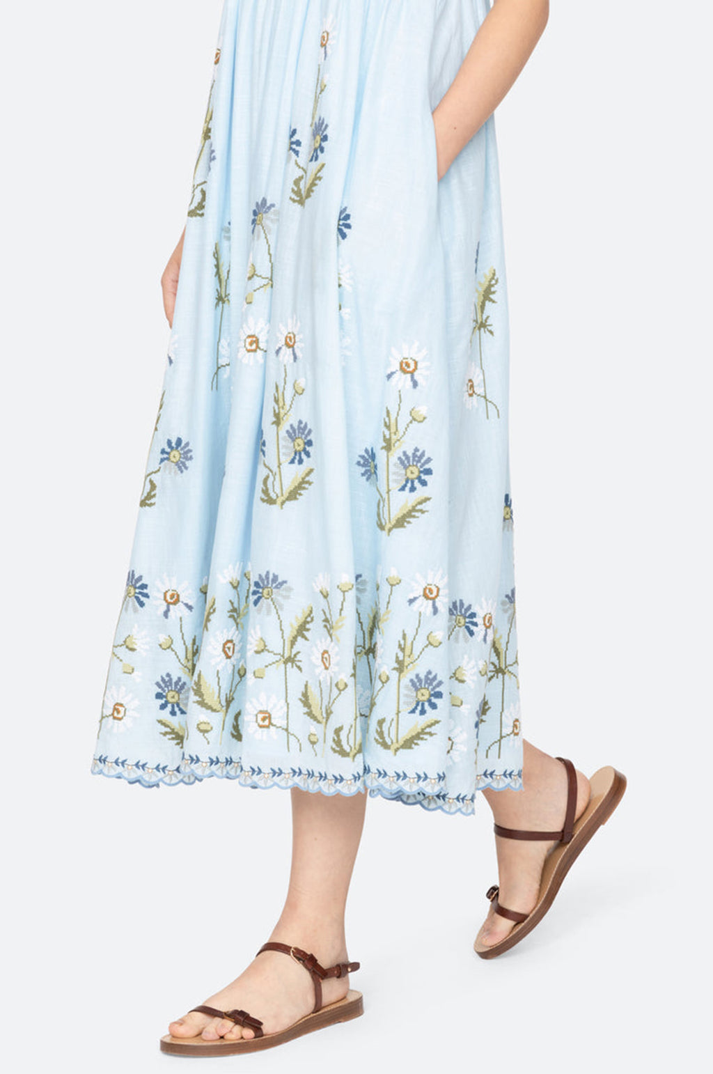 Audra Embroidery Midi Dress Blue