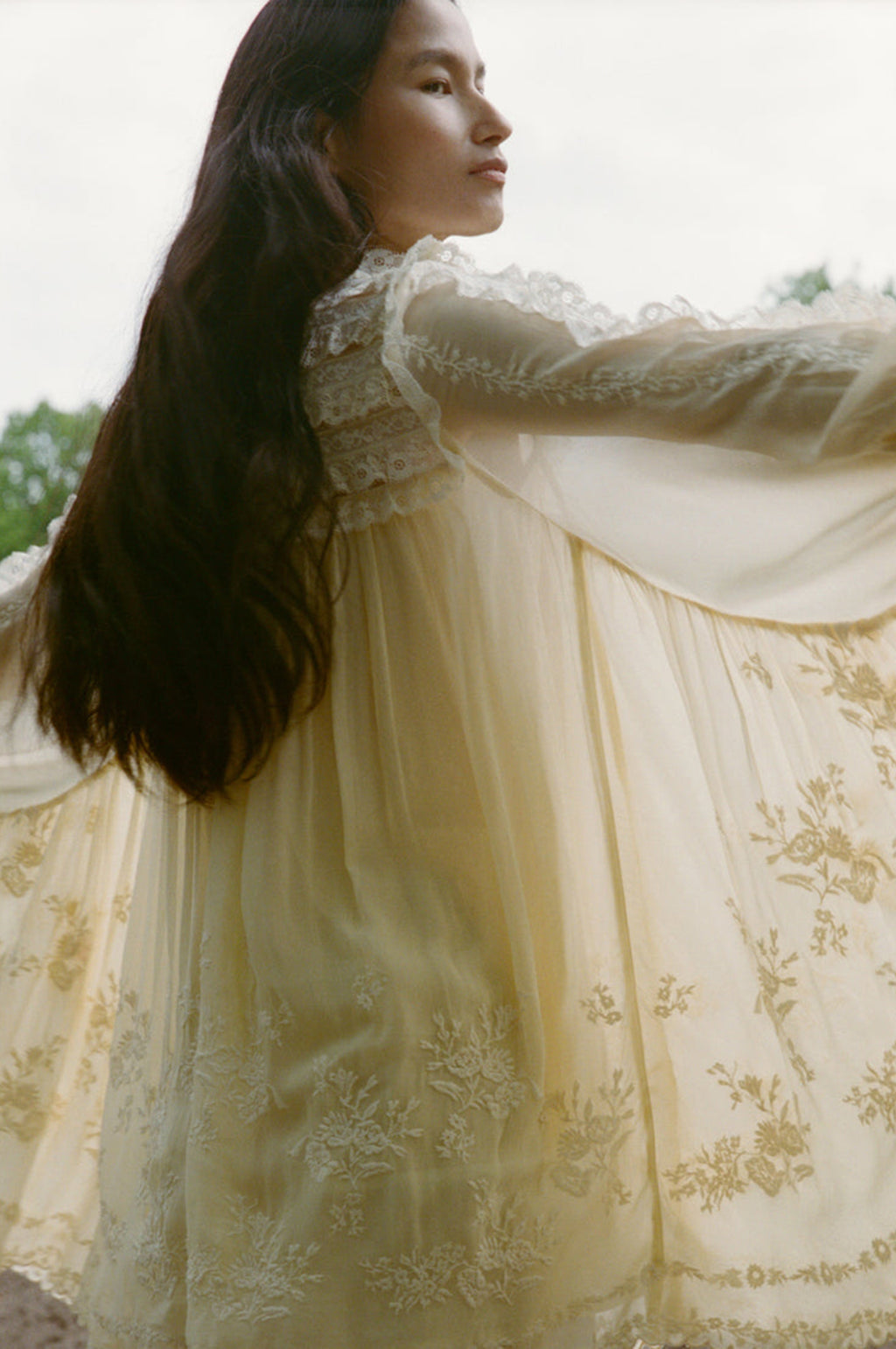 Ayda Embroidery Flared Mini Dress Cream