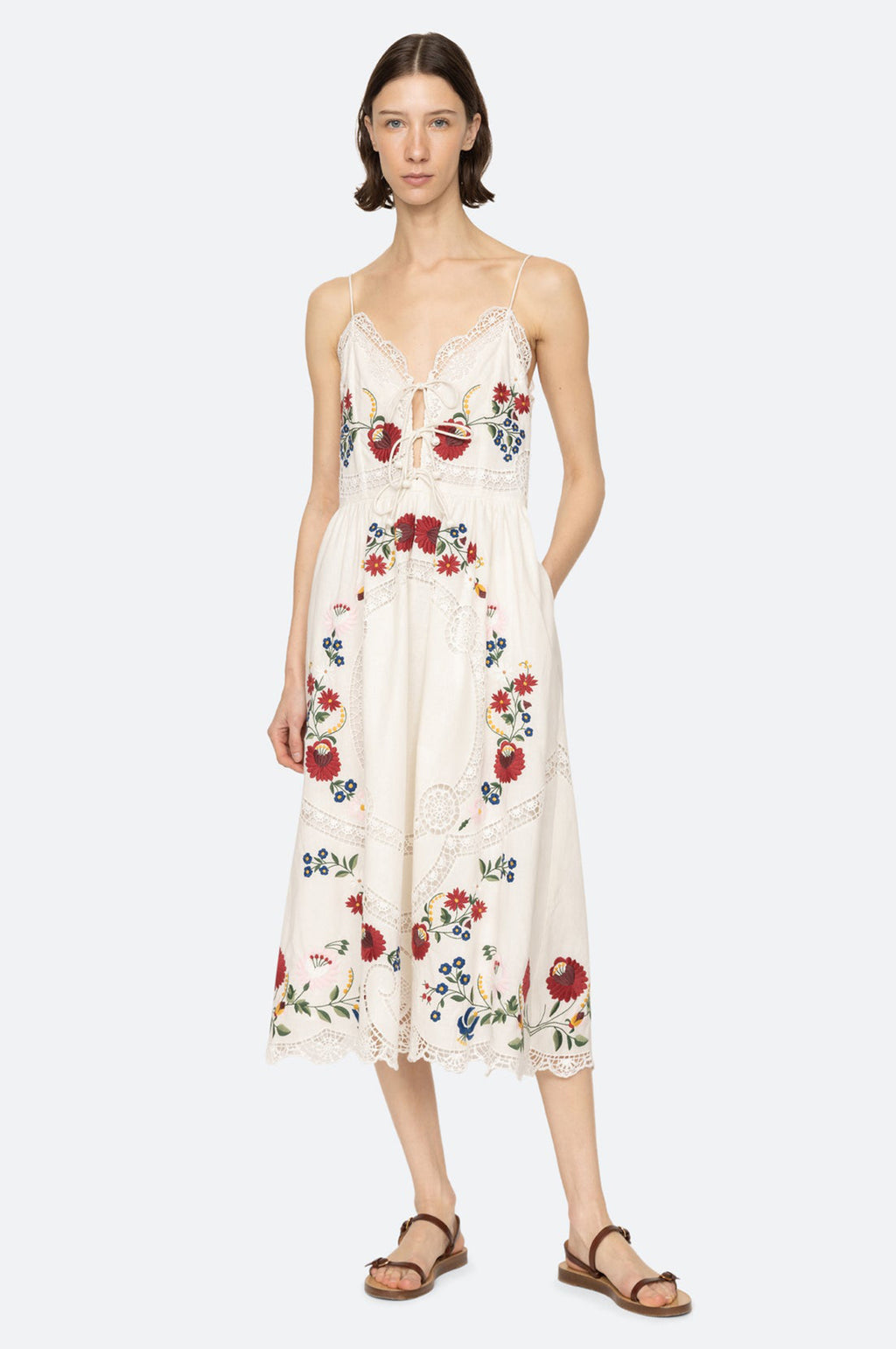 Celia Embroidery Slip Dress Cream