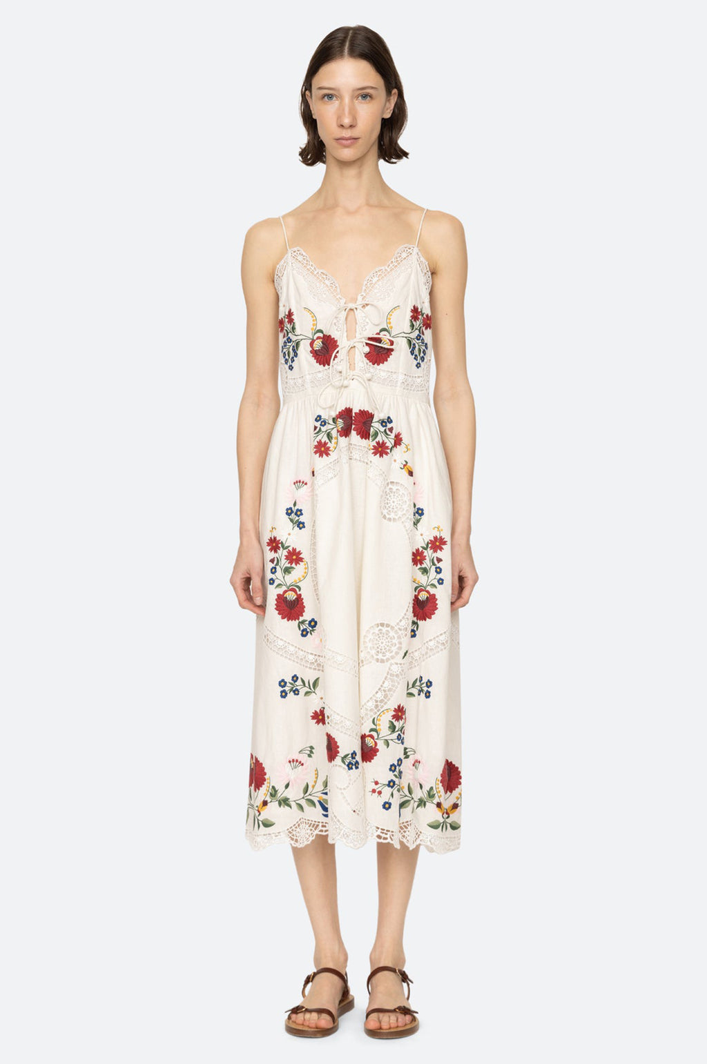 Celia Embroidery Slip Dress Cream