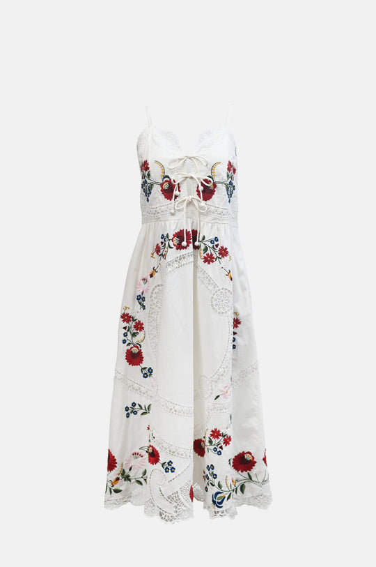 Celia Embroidery Slip Dress Cream