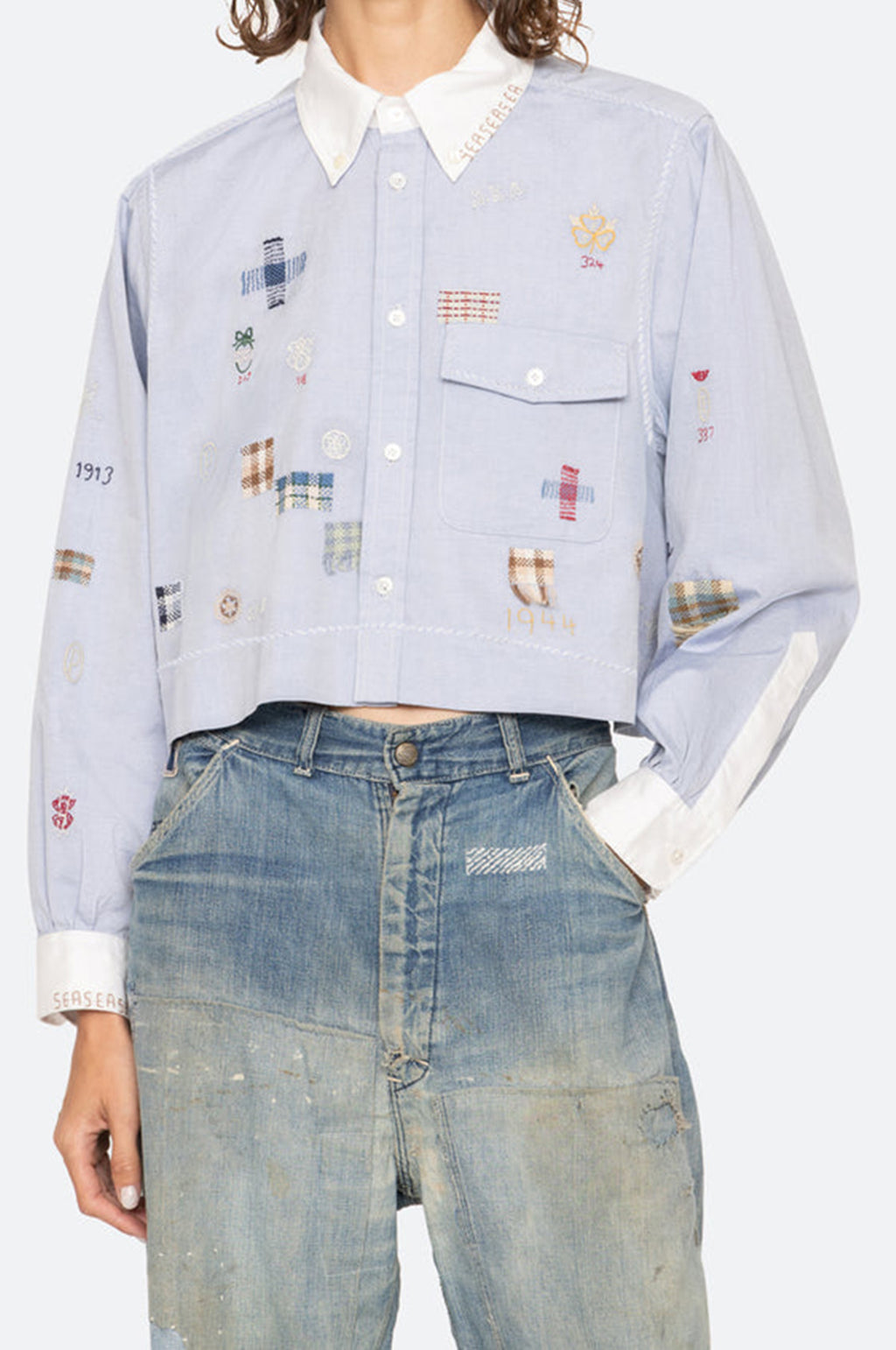 Claira Emb Button Down Blue