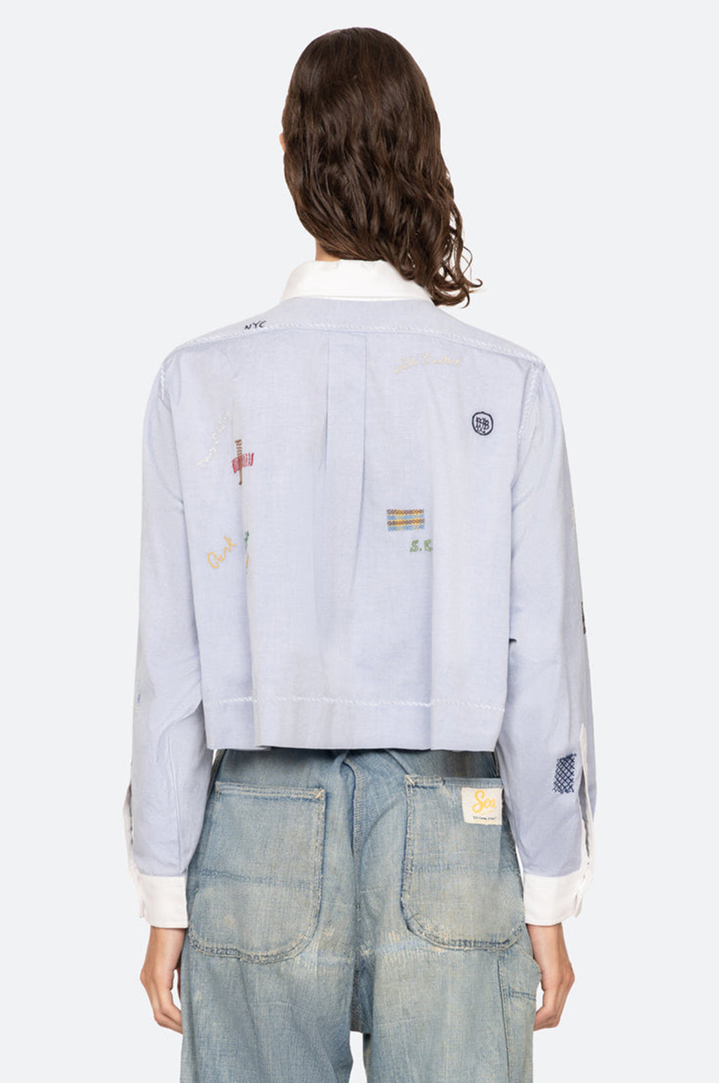 Claira Emb Button Down Blue