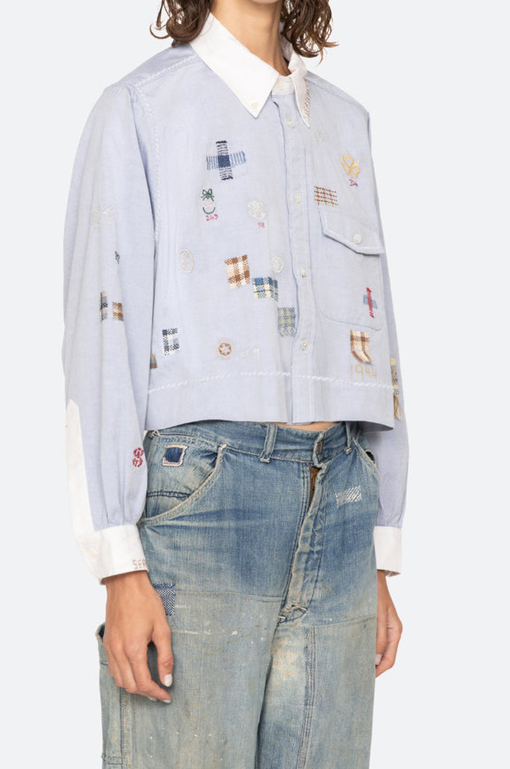 Claira Emb Button Down Blue