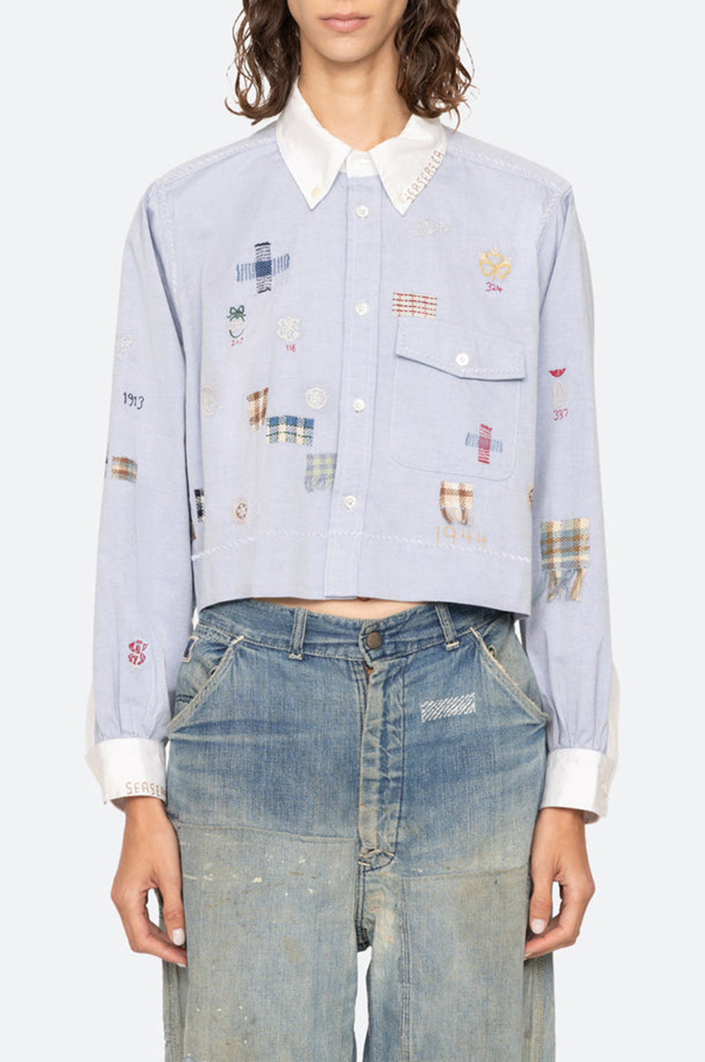 Claira Emb Button Down Blue