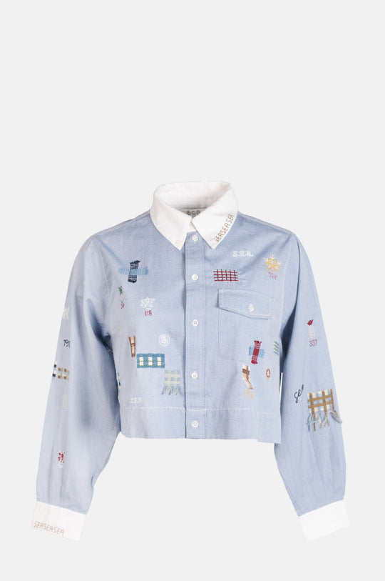 Claira Emb Button Down Blue