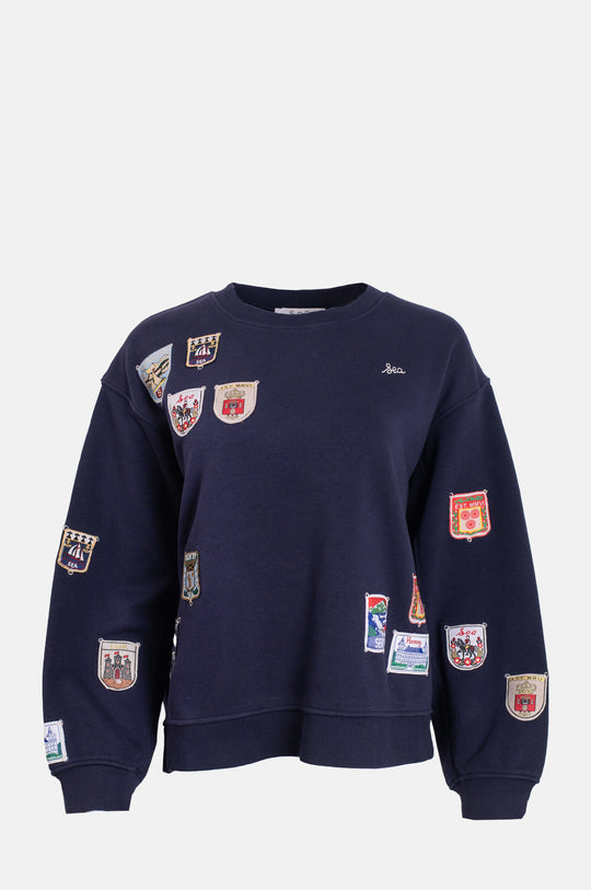 Davis Patchwork Crew Neck Sweatshirt Navy