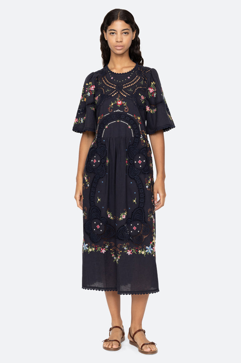 Sea New York Edwina Embroidery S Slv Dress Navy.
