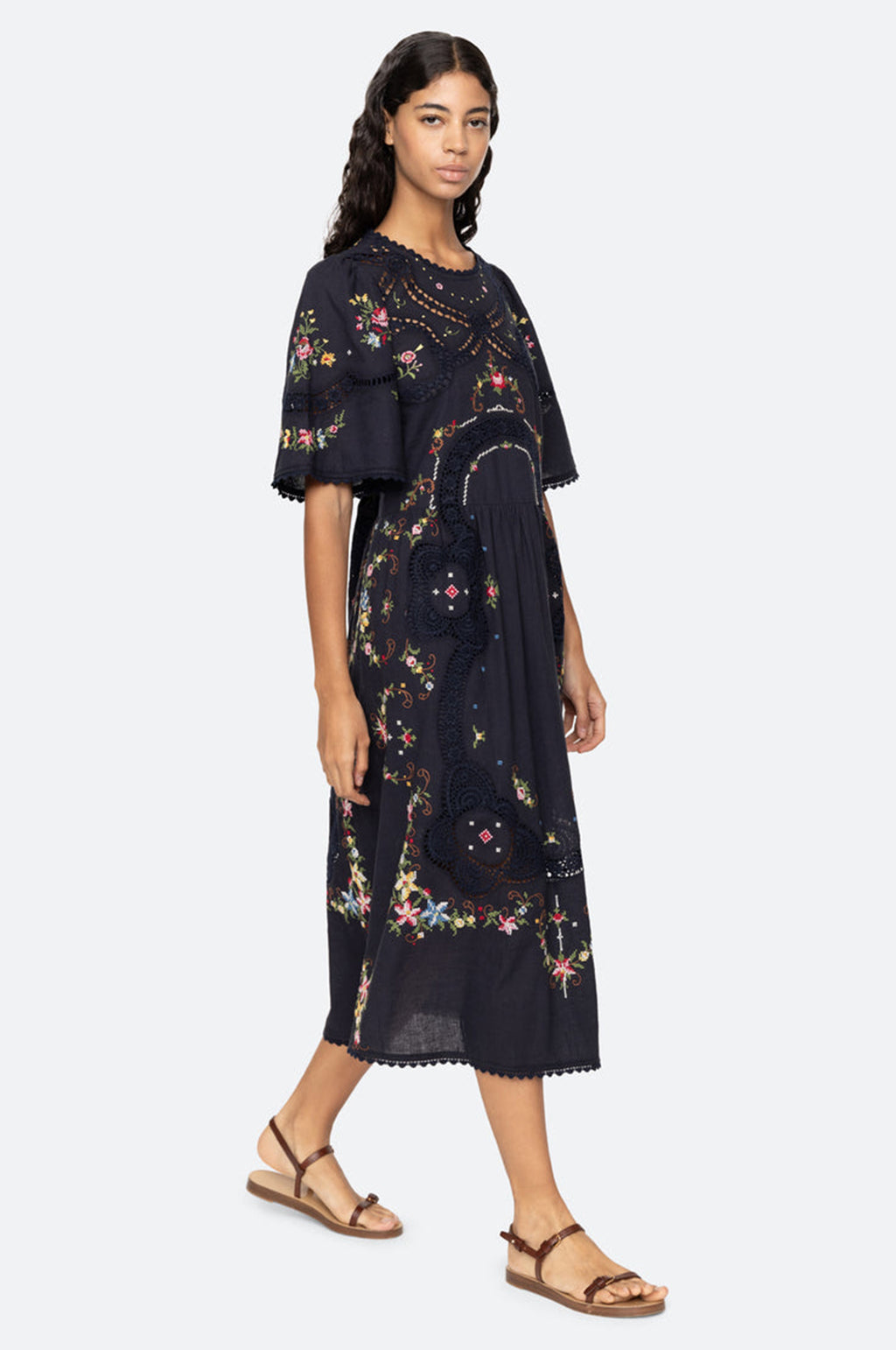 Edwina Embroidery S/Slv Dress Navy