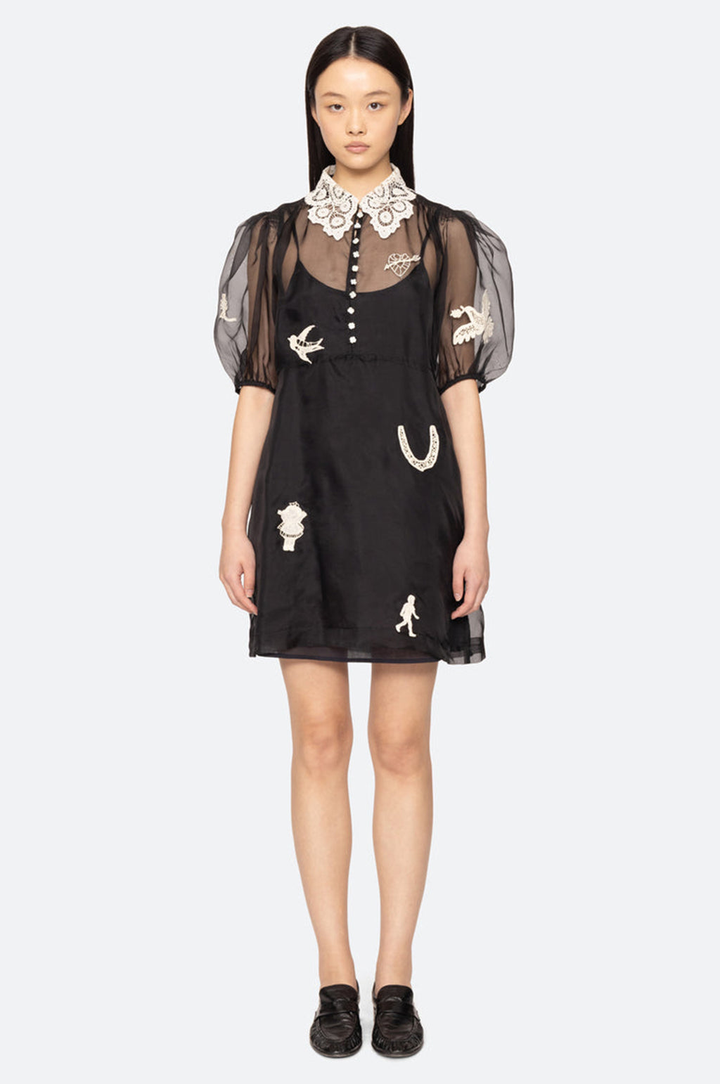 Ellison Solid Puff Slv Mini Dress Black