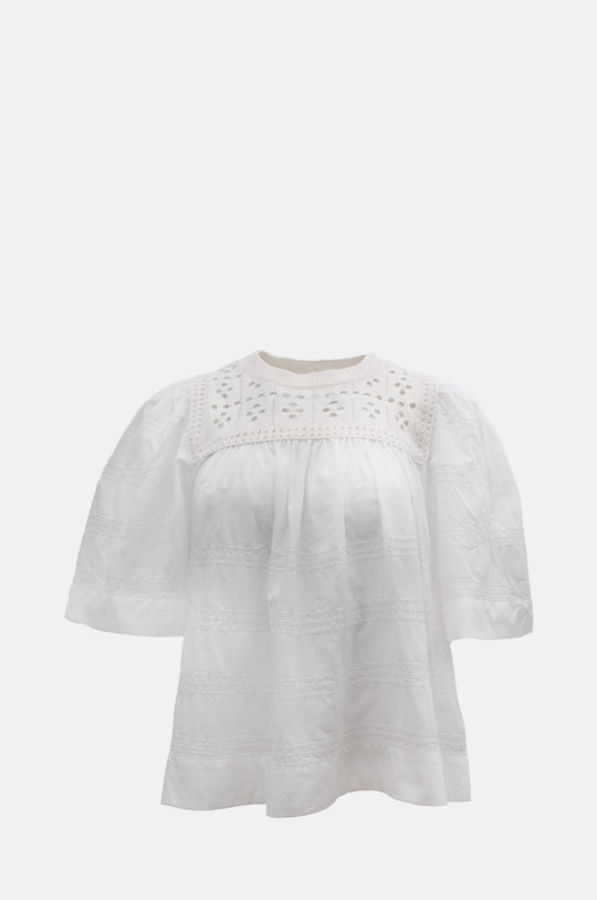 Emile Pointelle Knit S/Slv Combo Top White
