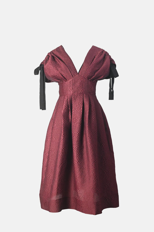 Fayetta Embossed Evening Midi Dress Burgundy