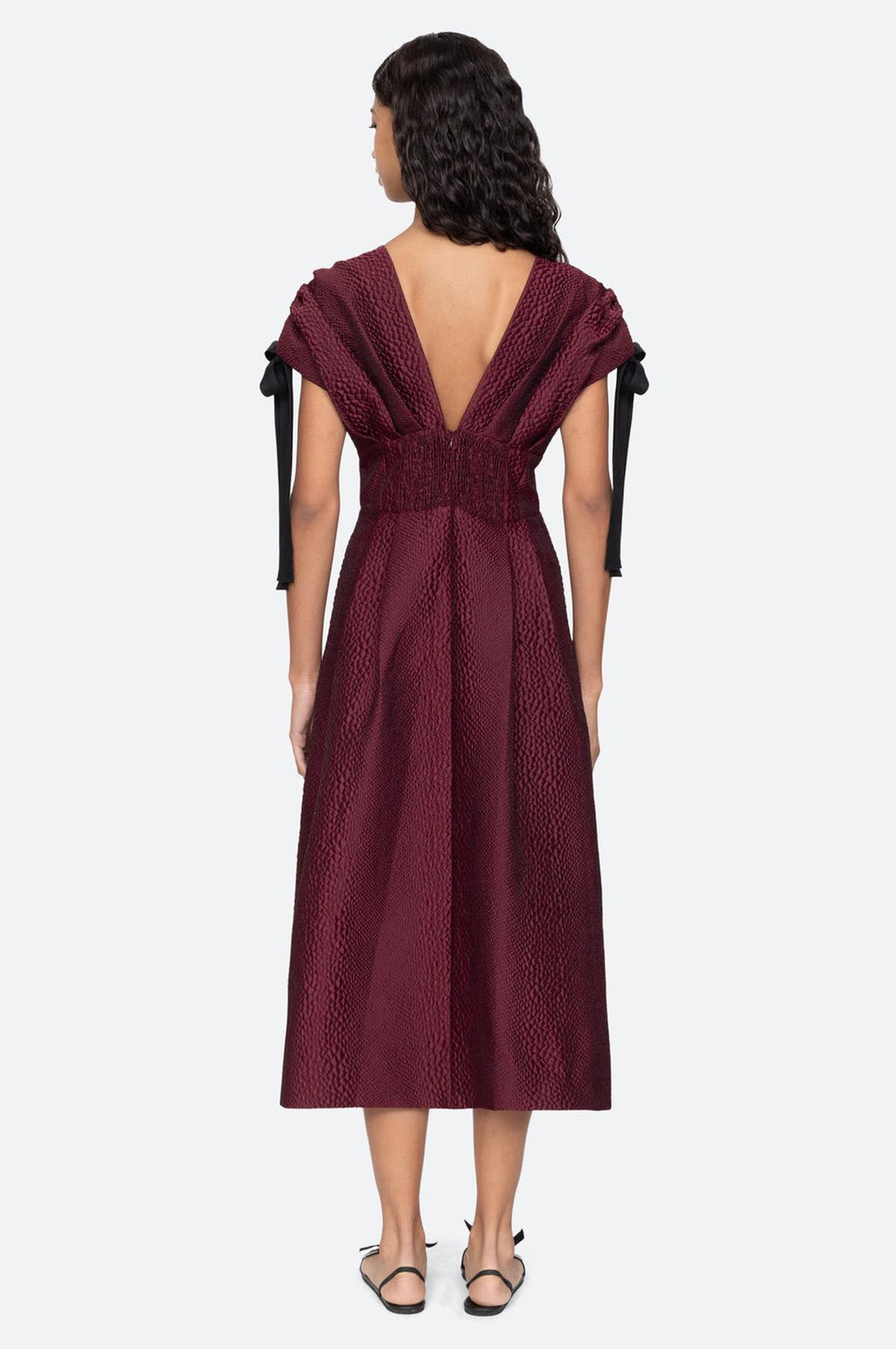 Fayetta Embossed Evening Midi Dress Burgundy