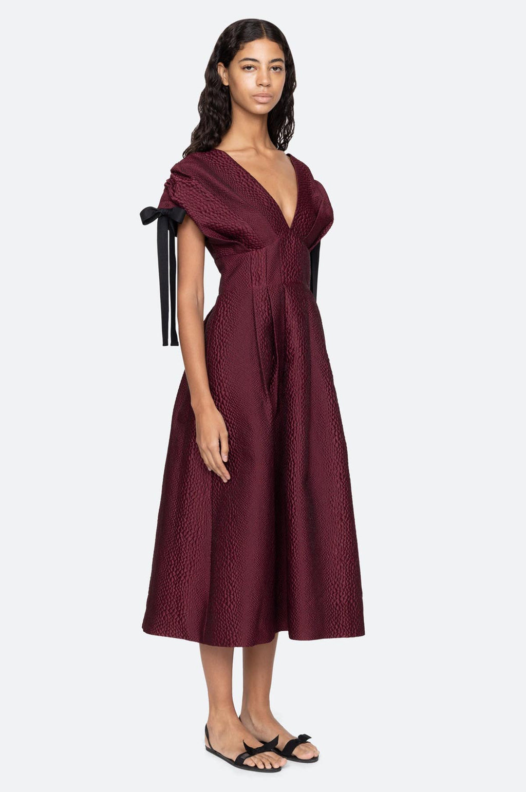 Fayetta Embossed Evening Midi Dress Burgundy