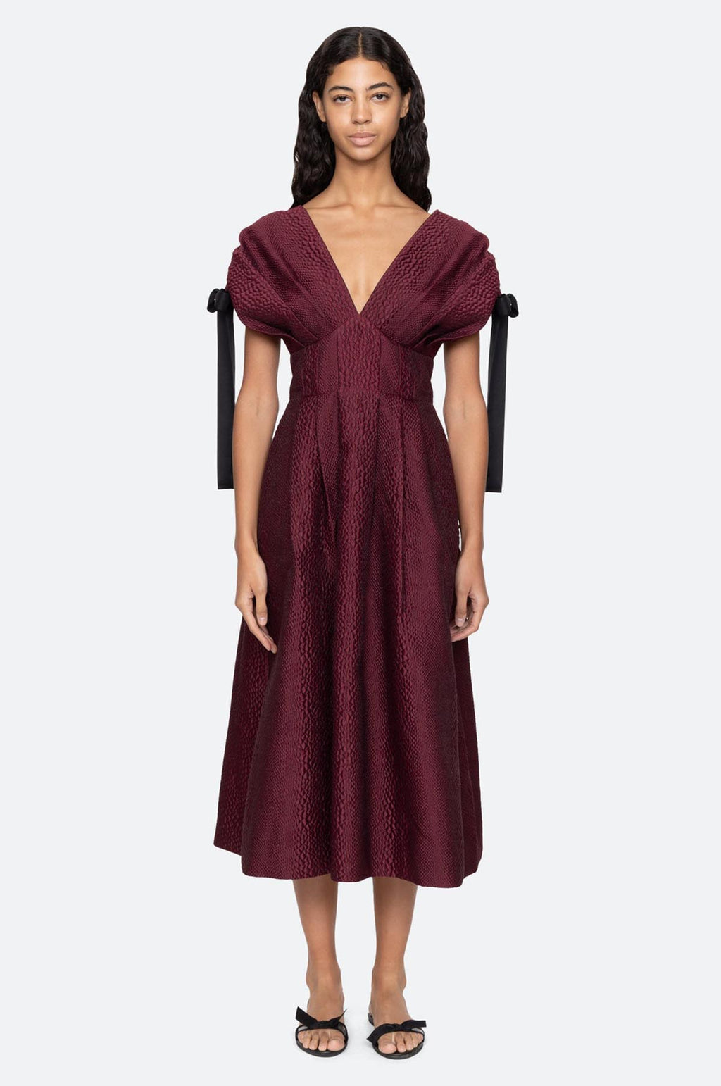 Fayetta Embossed Evening Midi Dress Burgundy