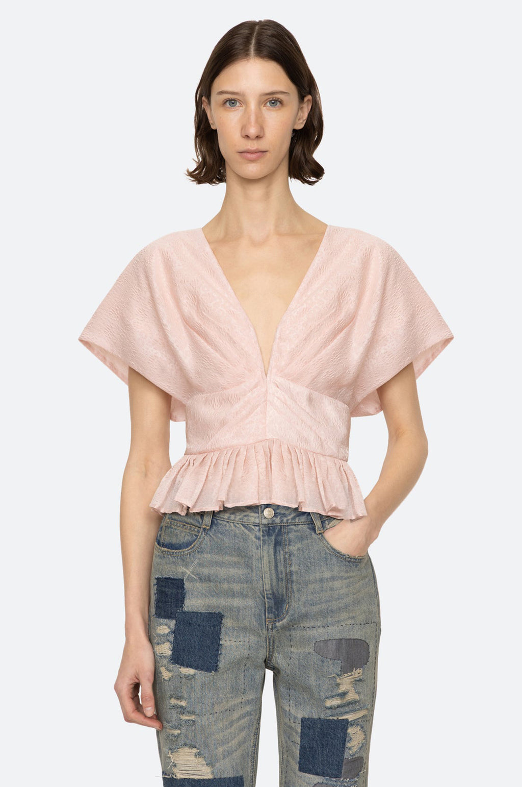 Florence Embossed V Neck Top Pink