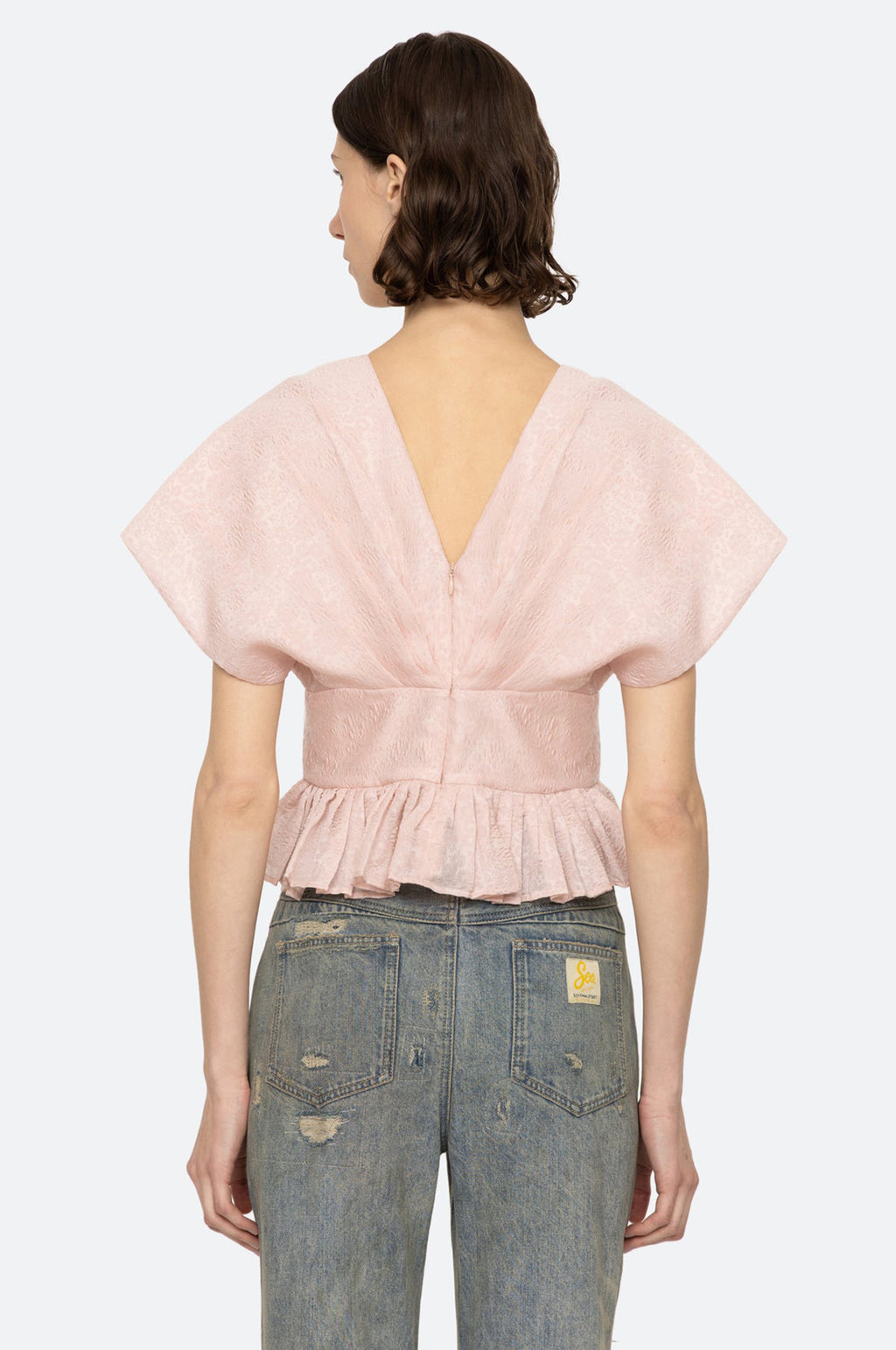 Florence Embossed V Neck Top Pink
