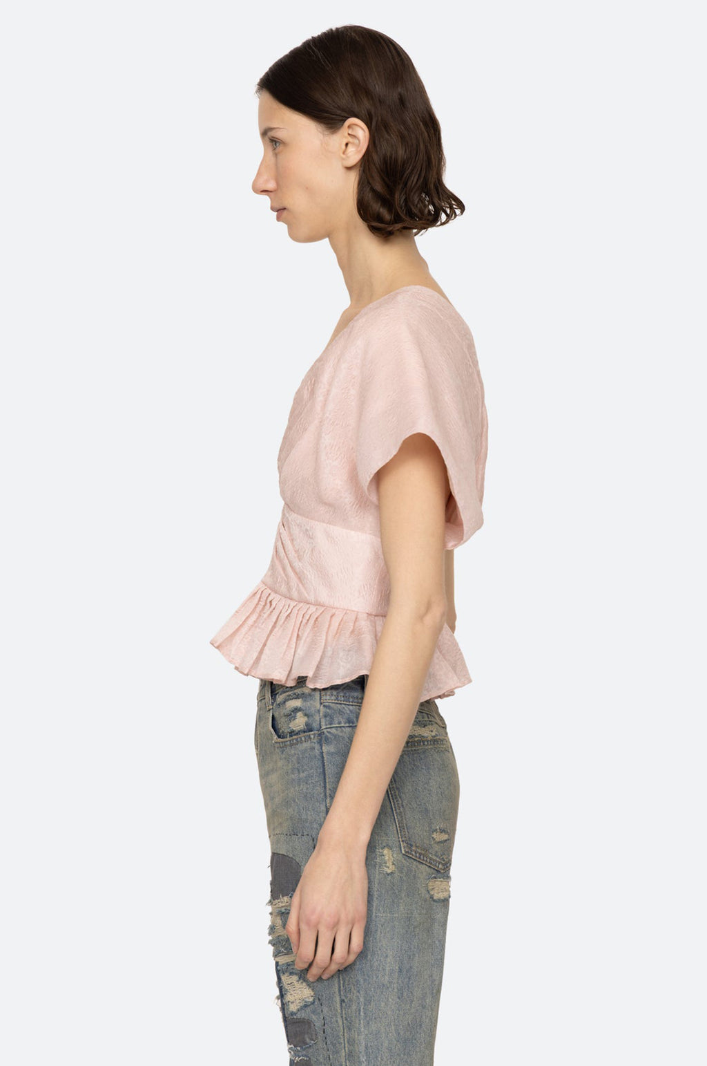Florence Embossed V Neck Top Pink