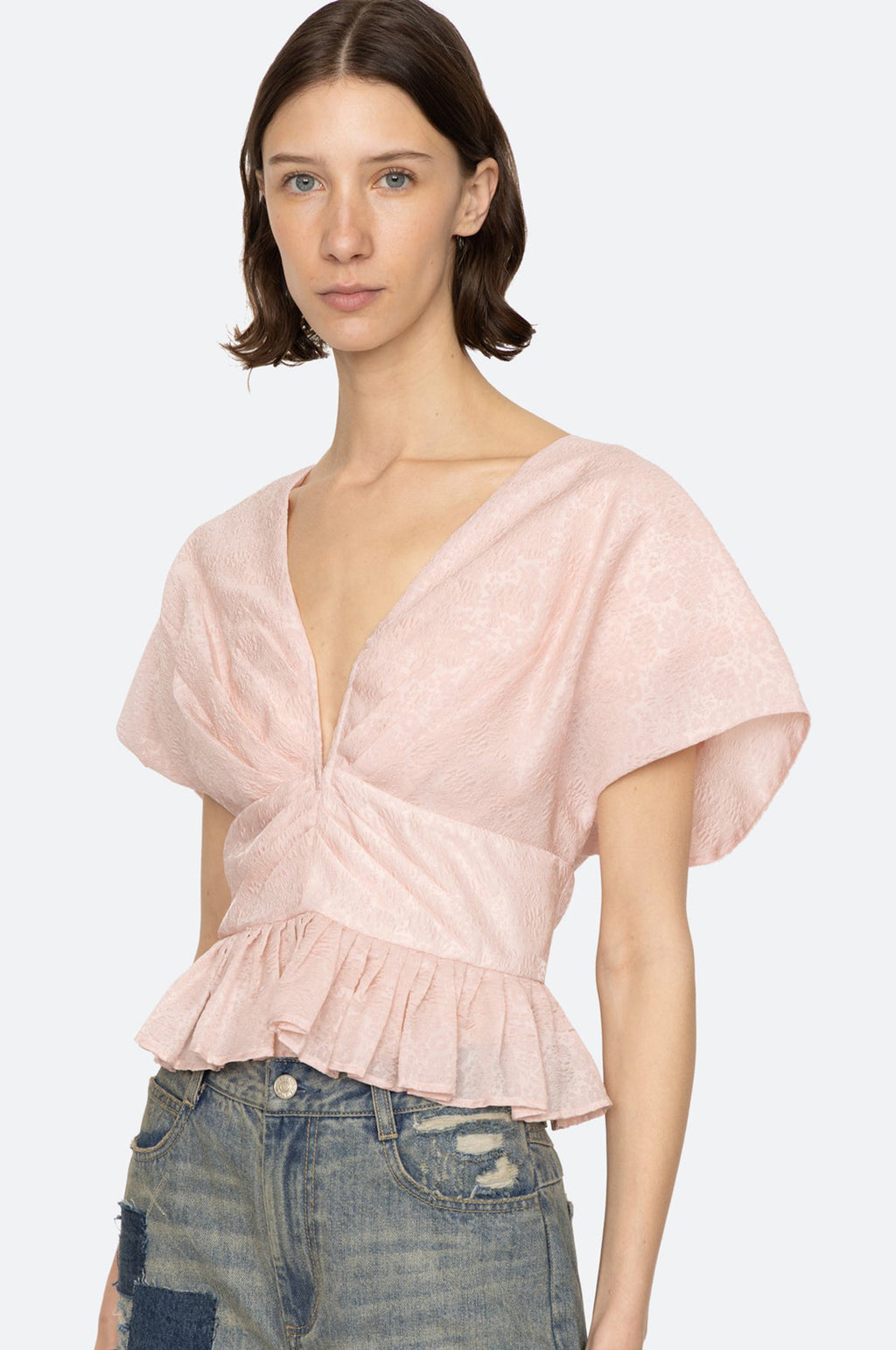 Florence Embossed V Neck Top Pink