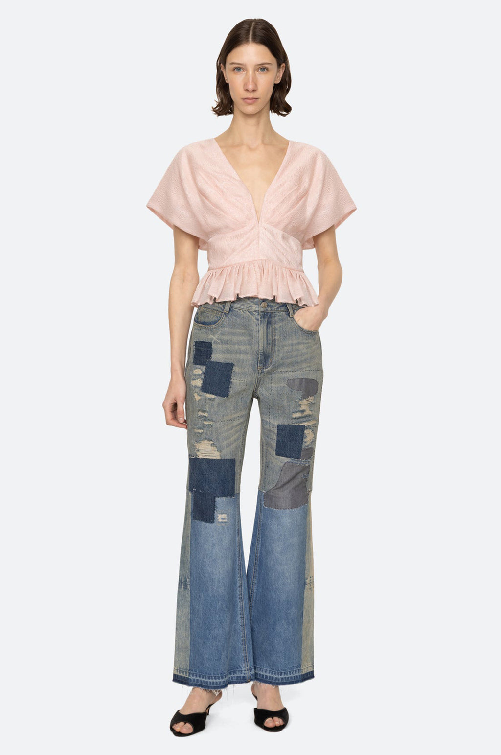 Florence Embossed V Neck Top Pink