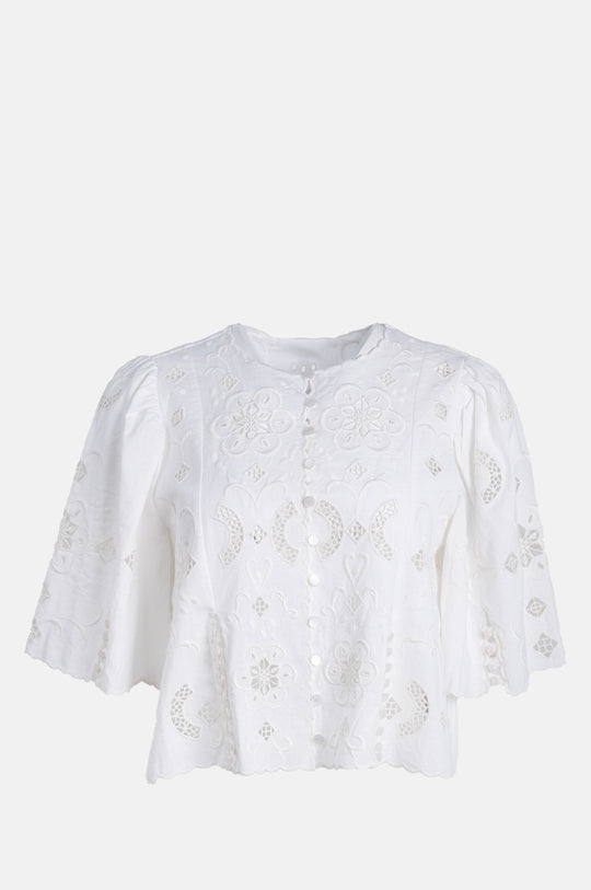 Gardener Emb S/Slv Top White