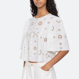 Gardener Emb S/Slv Top White