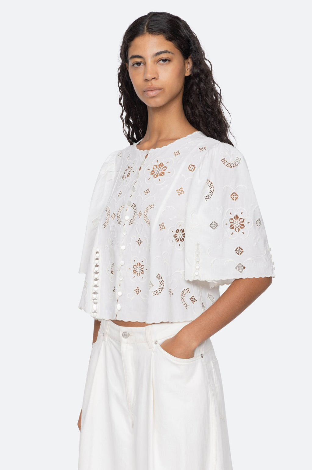 Gardener Emb S/Slv Top White