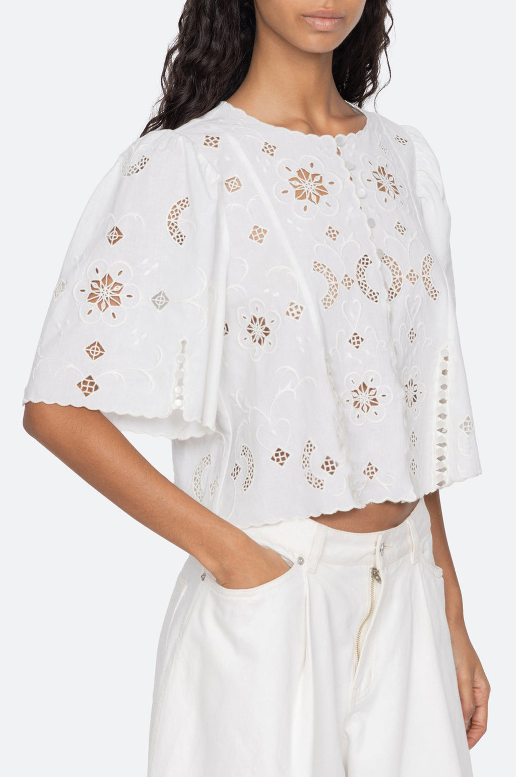 Gardener Emb S/Slv Top White