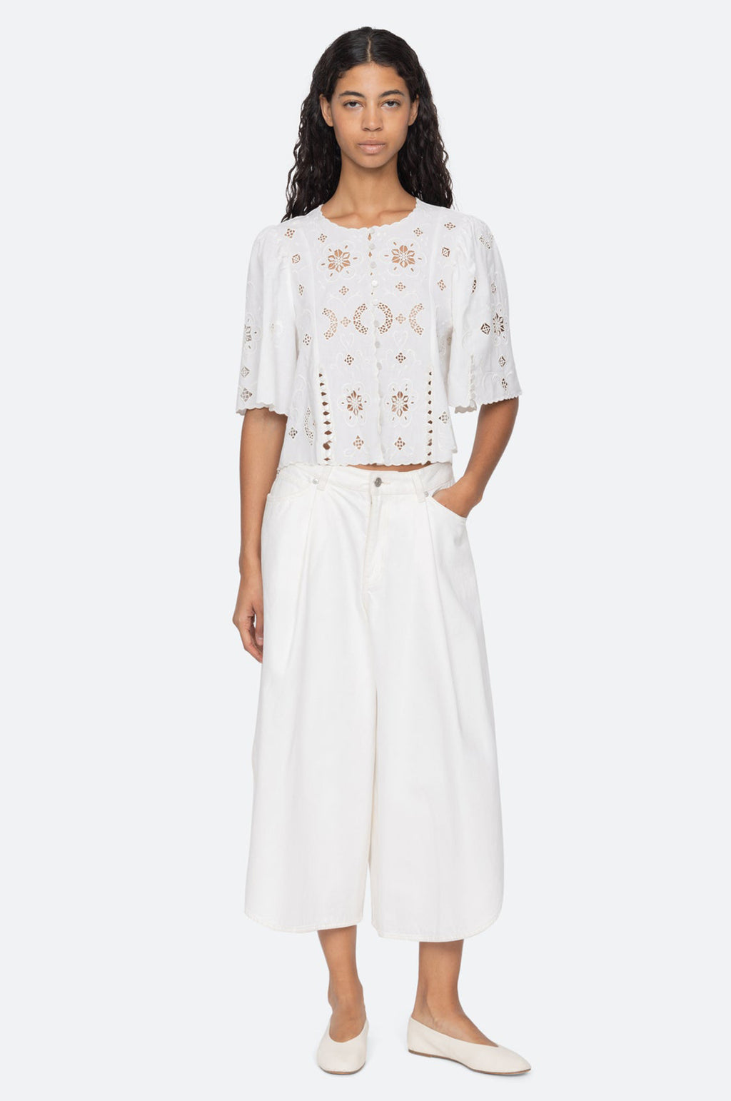 Gardener Emb S/Slv Top White
