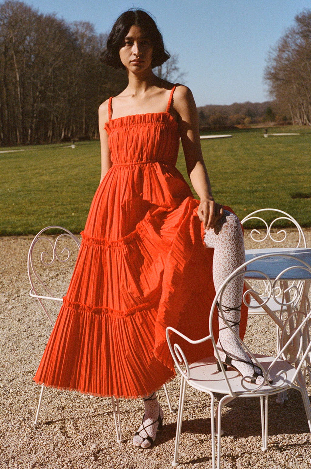 Greir Pleating Slip Dress Poppy