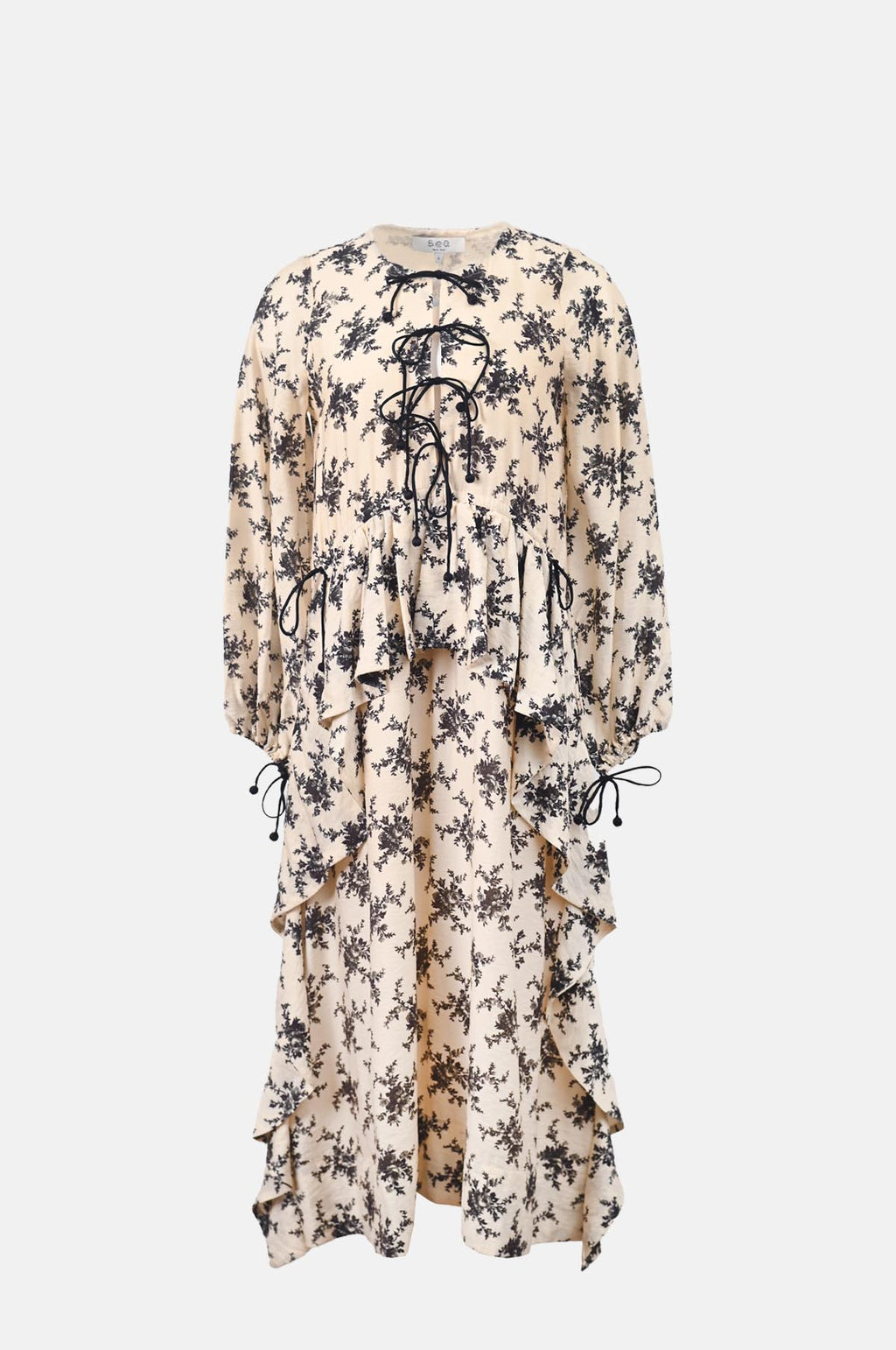 Sea New York Joan Print Tie Front Midi dress Cream.