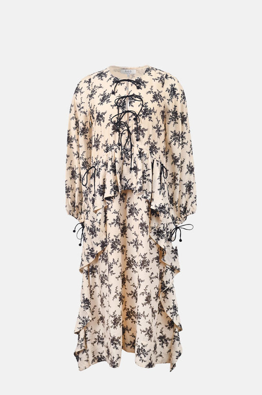 Joan Print Tie Front Midi Dress Cream