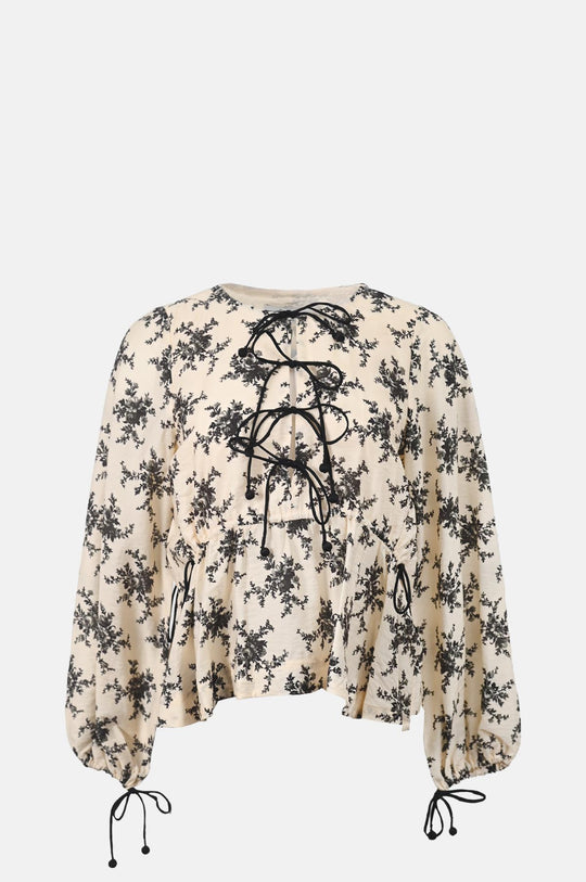 Joan Print Tie Front Top Cream