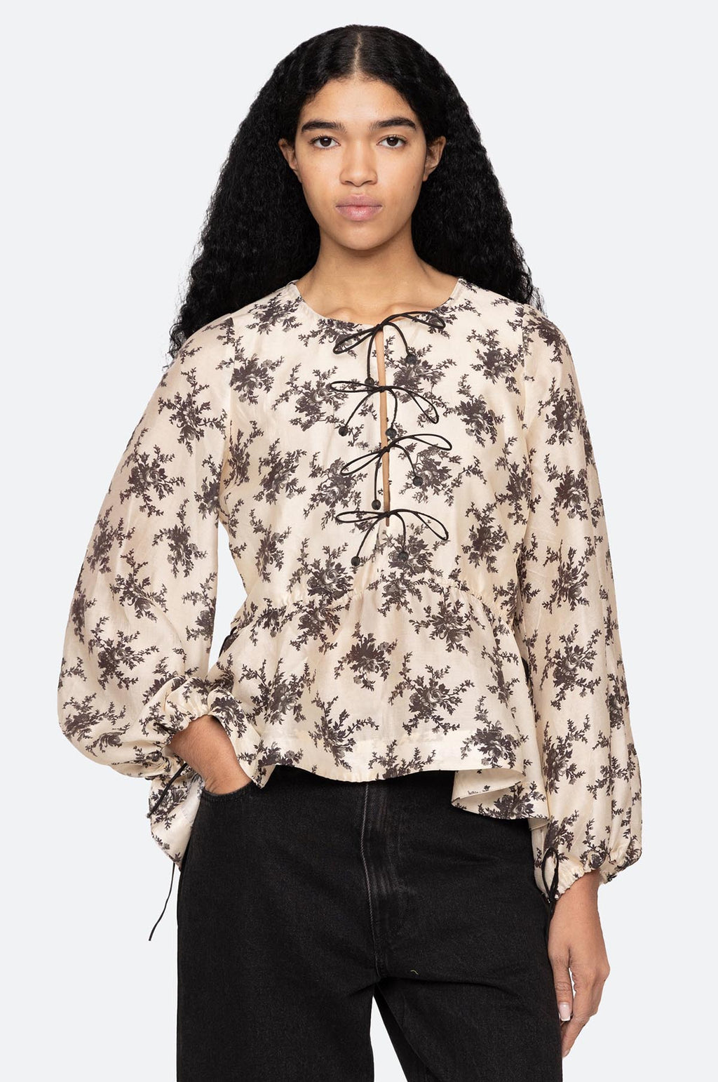 Joan Print Tie Front Top Cream