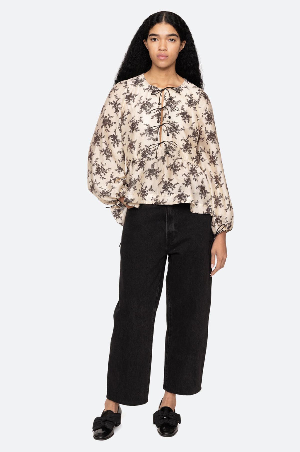 Joan Print Tie Front Top Cream