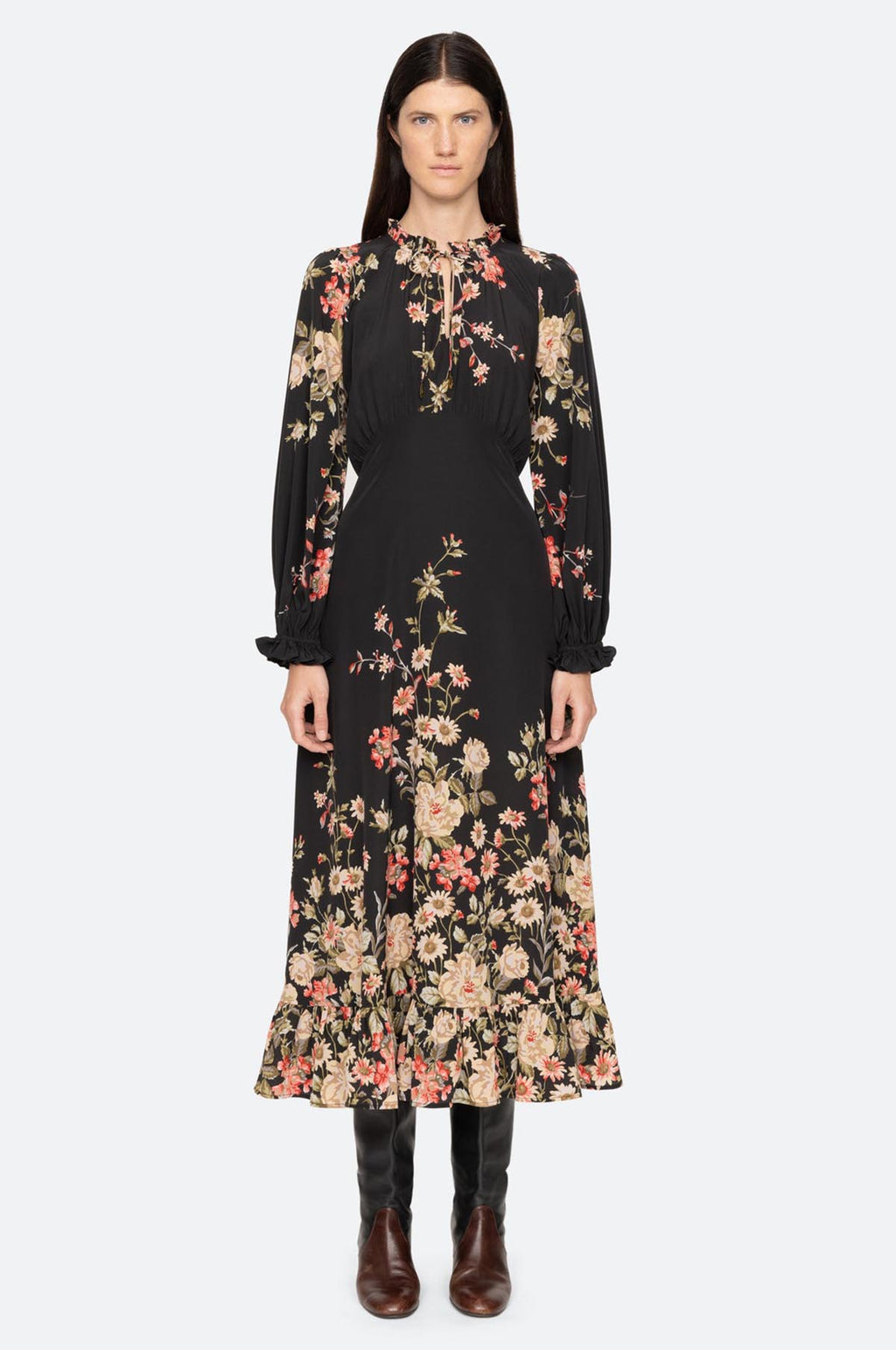 Jolie Print L/Slv Midi Dress Multi