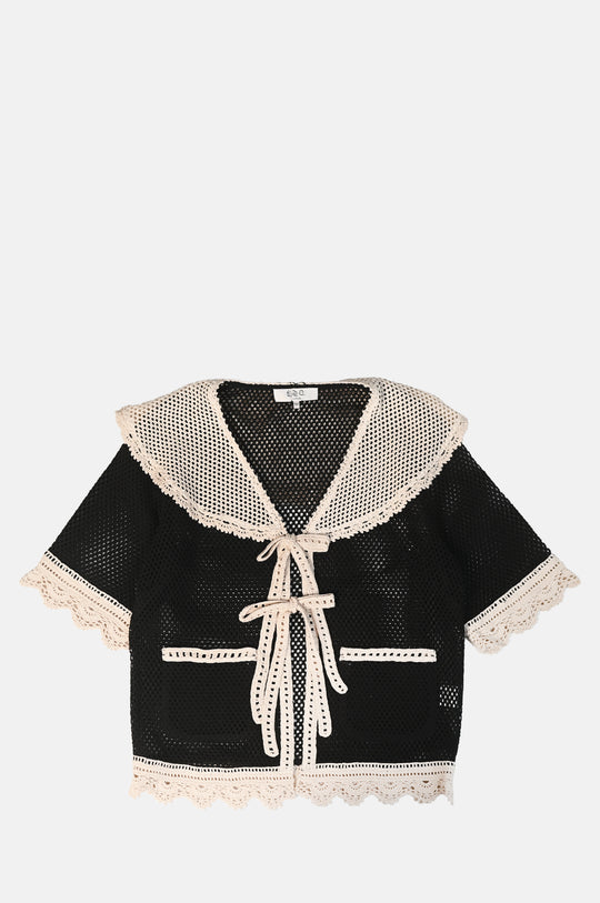 Kendall Crochet Tie Front Top Black