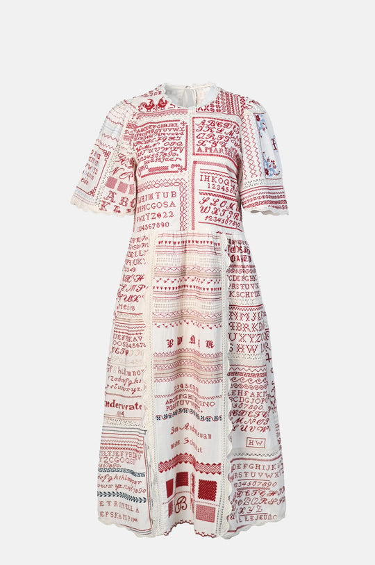 Kit Embroidery S/Slv Midi Dress Cream